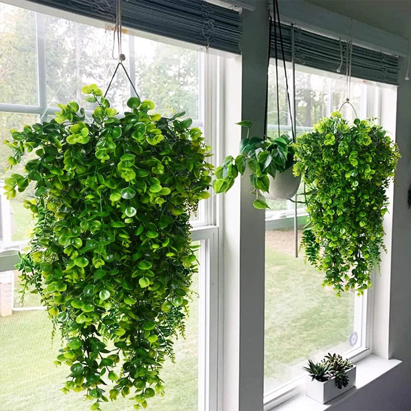 plantes artificielles suspendues en fausse feuille d'eucalyptus