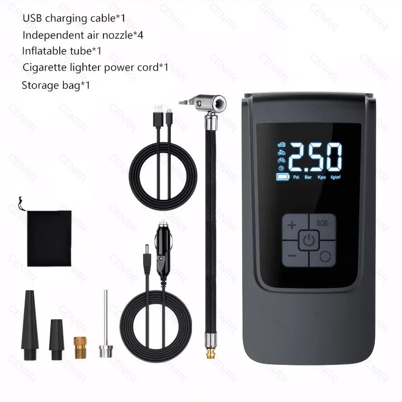 gonfleur électrique sans fil, compresseur d'air électrique avec écran LCD numérique pour voiture, moto, vélo, ballon