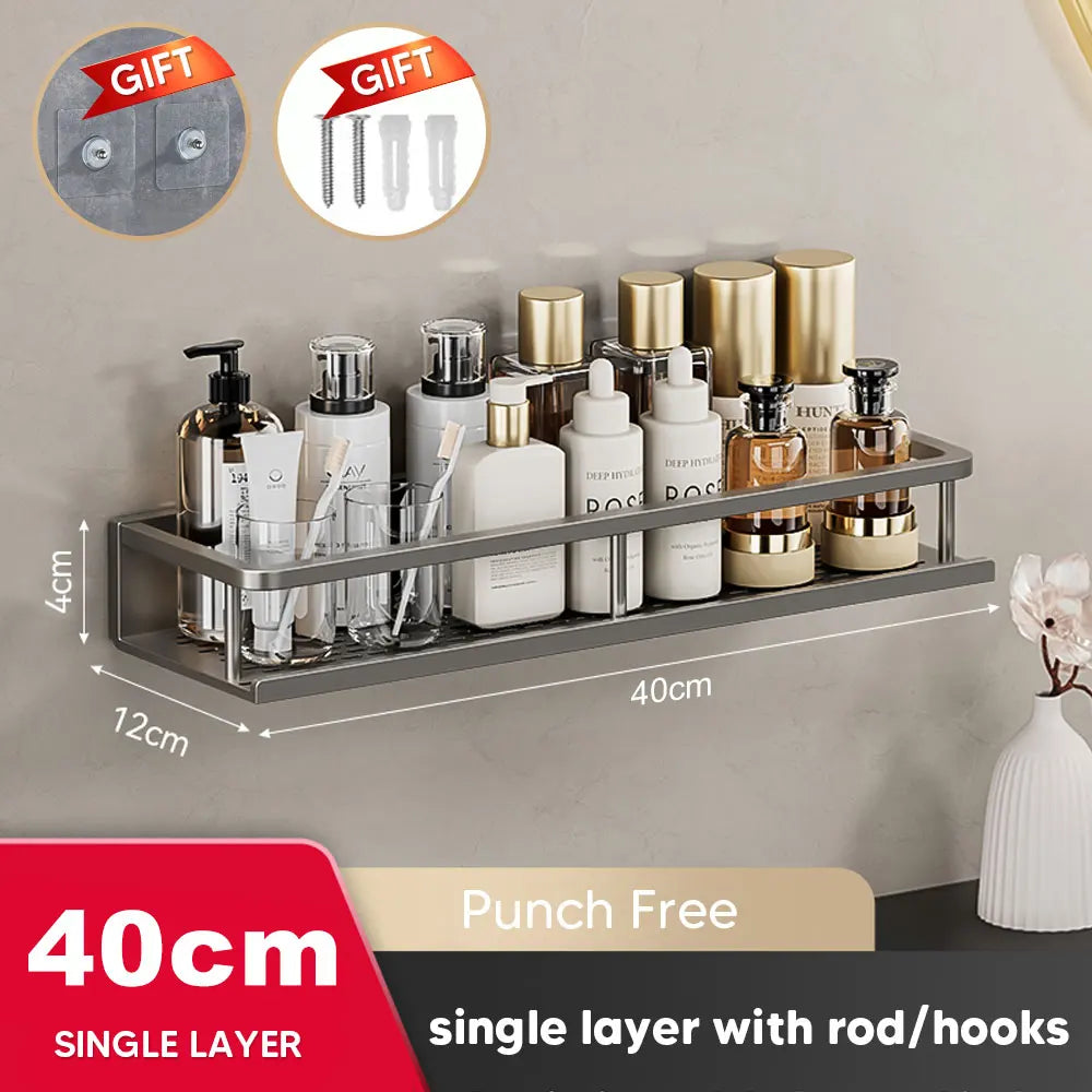 Étagère de salle de bain en aluminium sans perforation
