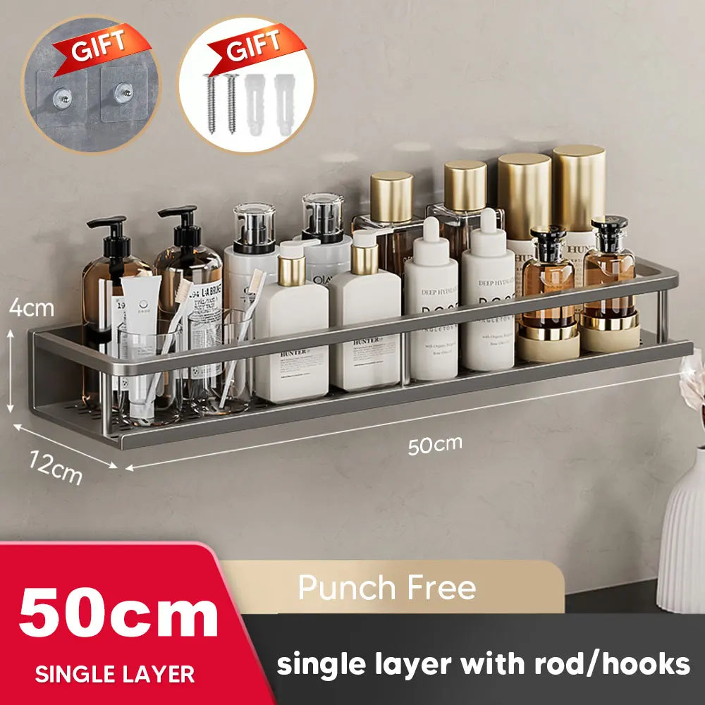 Étagère de salle de bain en aluminium sans perforation