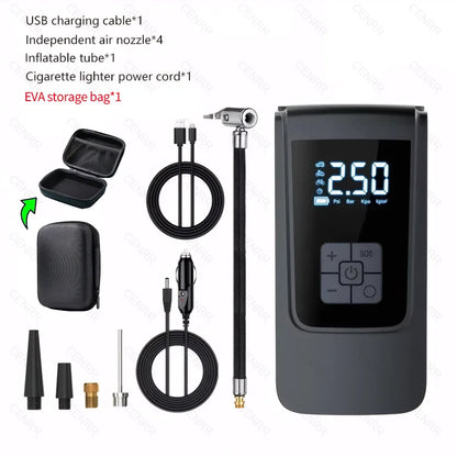 gonfleur électrique  sans fil, compresseur d'air électrique avec écran LCD numérique pour voiture, moto, vélo, ballon