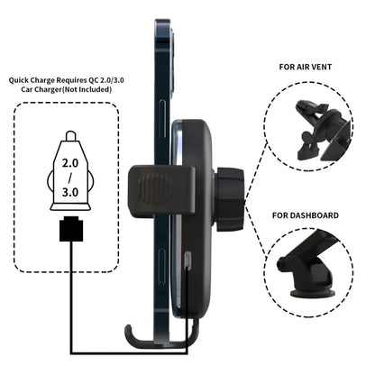 Chargeur sans fil pour voiture, support de téléphone avec sortie d'air, charge rapide pour iPhone 16-12, Samsung, Xiaomi