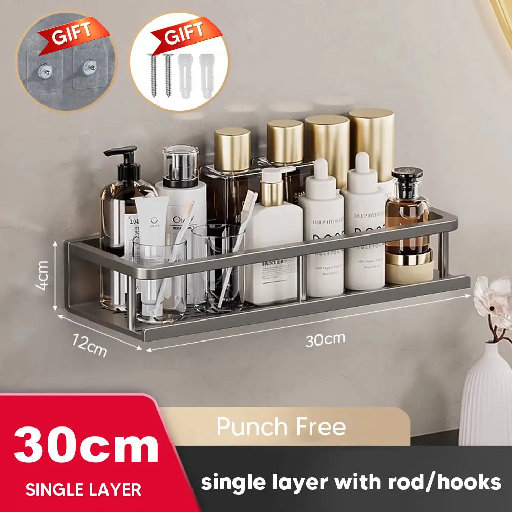 Étagère de salle de bain en aluminium sans perforation