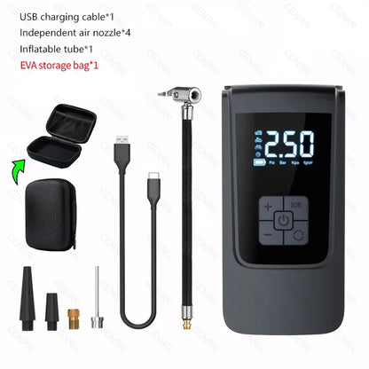 gonfleur électrique  sans fil, compresseur d'air électrique avec écran LCD numérique pour voiture, moto, vélo, ballon