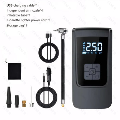 gonfleur électrique  sans fil, compresseur d'air électrique avec écran LCD numérique pour voiture, moto, vélo, ballon