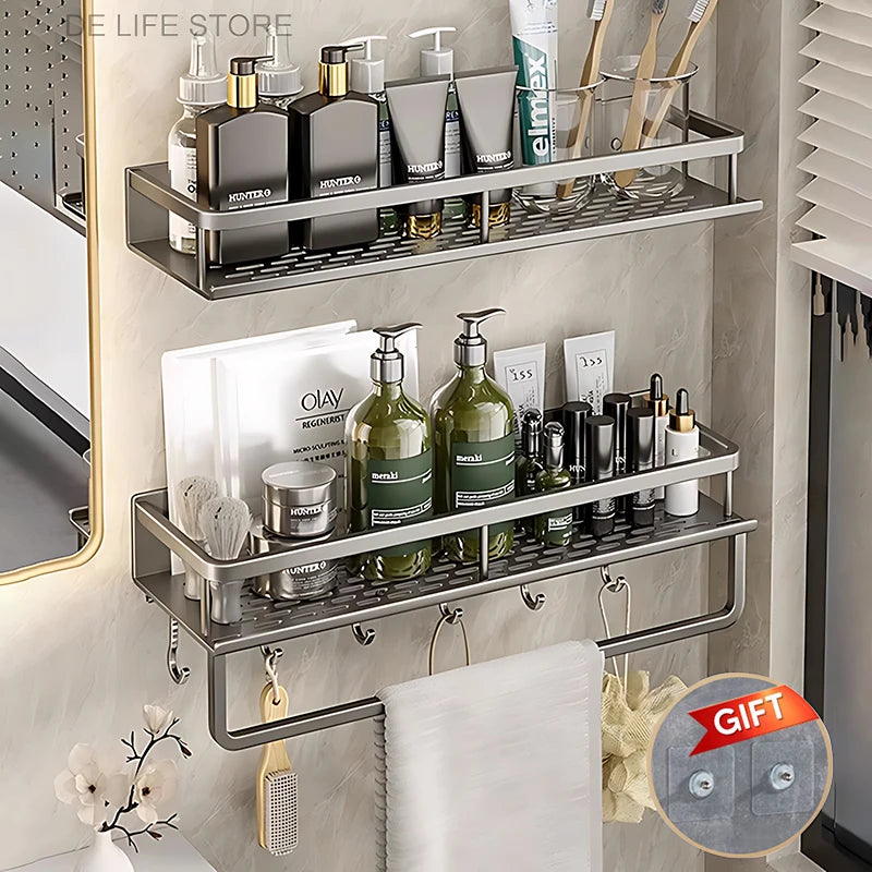 Étagère de salle de bain en aluminium sans perforation