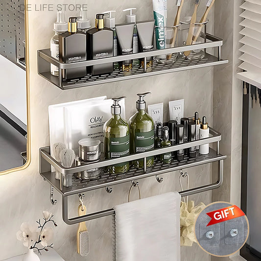 Étagère de salle de bain en aluminium sans perforation