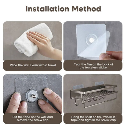 Étagère de salle de bain en aluminium sans perforation