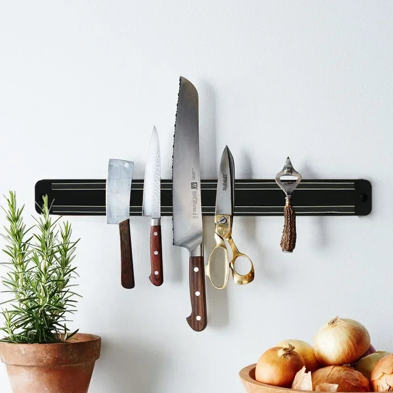 Bloc à couteaux magnétique puissant en acier inoxydable, support mural pour couteaux de cuisine