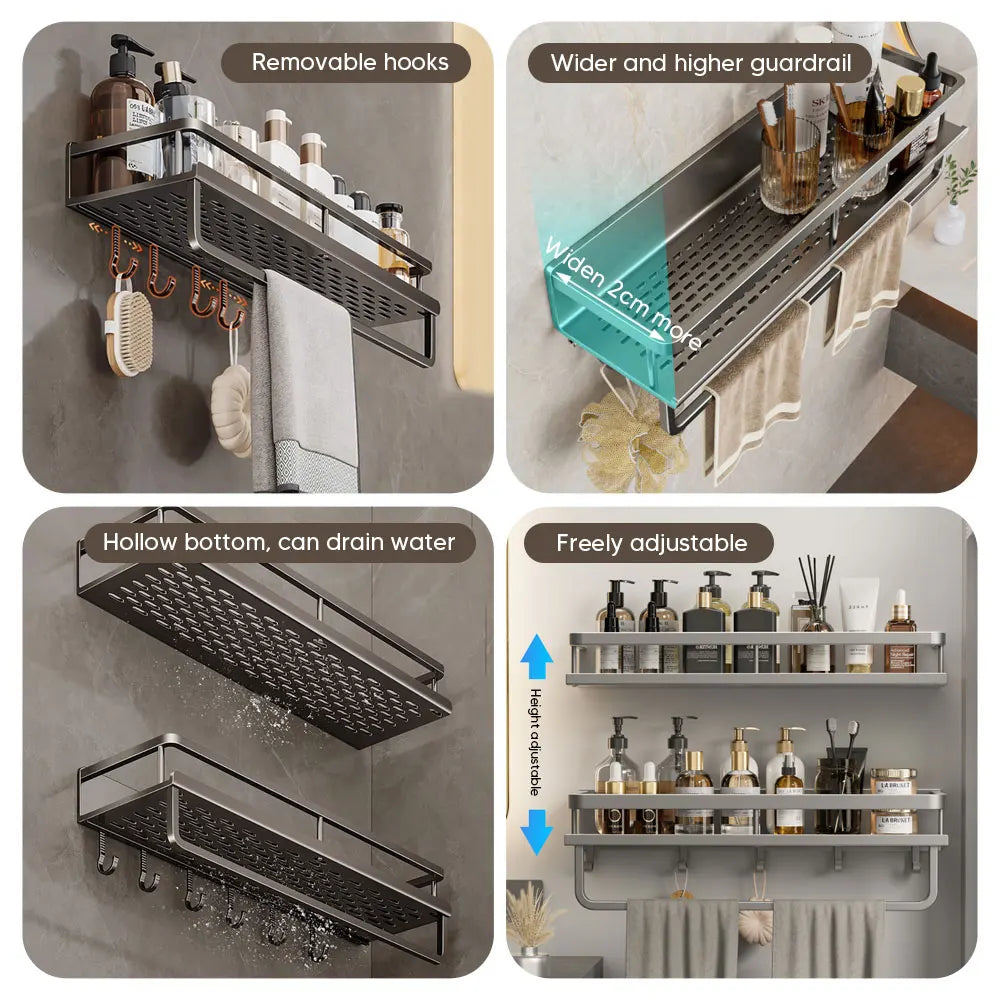 Étagère de salle de bain en aluminium sans perforation